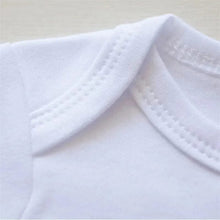 Close-up of the reinforced collar stitching on the newborn letter print romper for durable everyday baby wear.