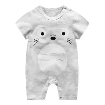 Gray baby romper with a cartoon mouse design 