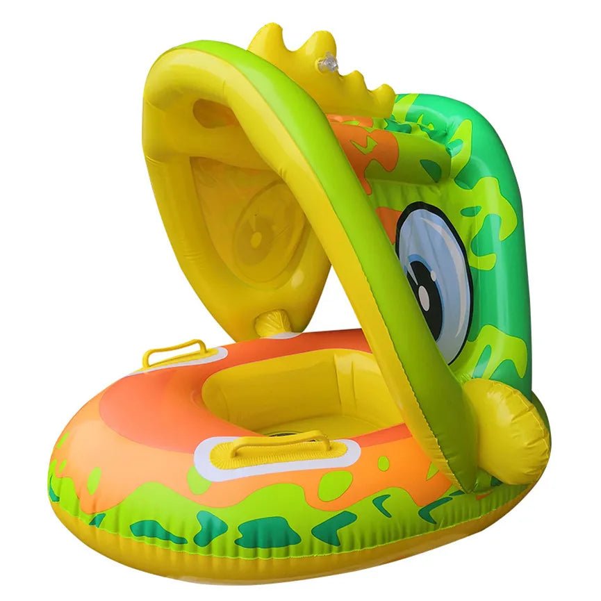 Baby safety float with inflatable cartoon character design for secure pool floating.