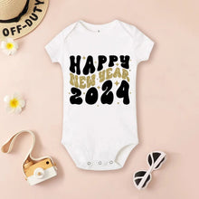 White baby onesie with 'Happy New Year 2024' text (option 6)