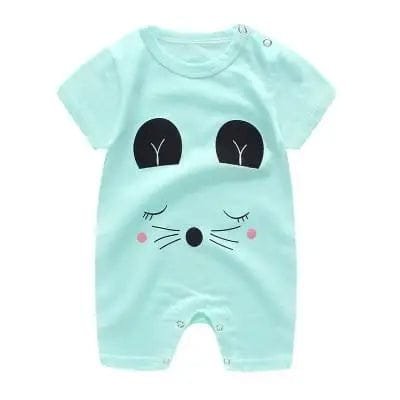 Light blue baby romper with cartoon mouse design