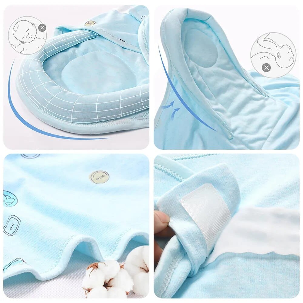 Baby sleeping bag fabric and design details showing the soft 1 tog material used for year-round sleep.