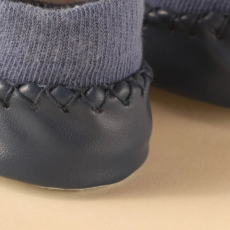 Color Matching Baby Sock Shoes soft-soled sneakers close-up of the toe area for flexible movement.