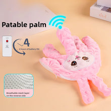 Pink baby palm pillow with remote control and 4 hours battery life callout