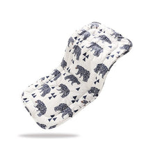 Elephant print quilted cotton stroller comfort pad for cushioned support during long outings and naps.