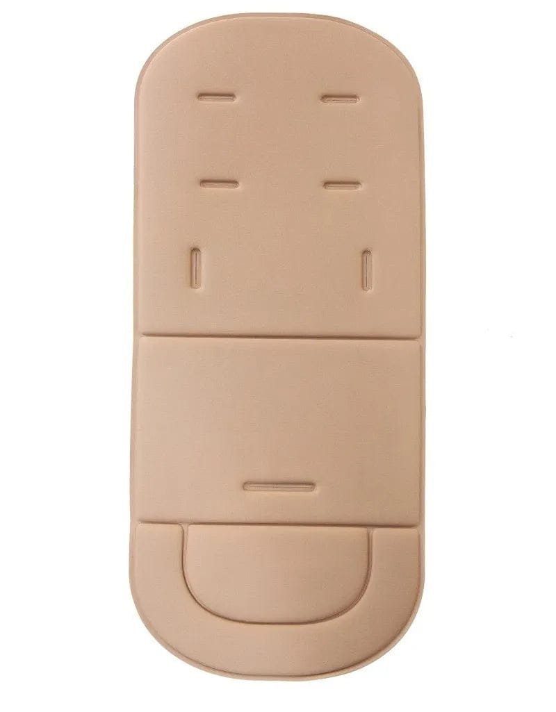Soft Seat Cushion for Baby Stroller and High Chair beige liner with multi-strap slots for secure harness fitting during stroller rides.