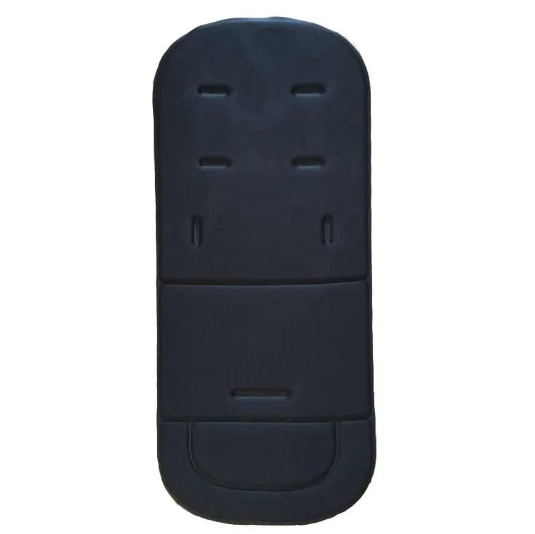 Soft Seat Cushion for Baby Stroller and High Chair in black with multiple strap openings for secure harness threading.