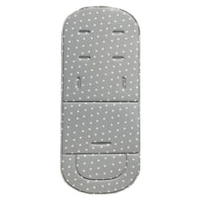 Soft Seat Cushion for Baby Stroller and High Chair grey star print mat flat lay for nappy changes and portable seat padding.