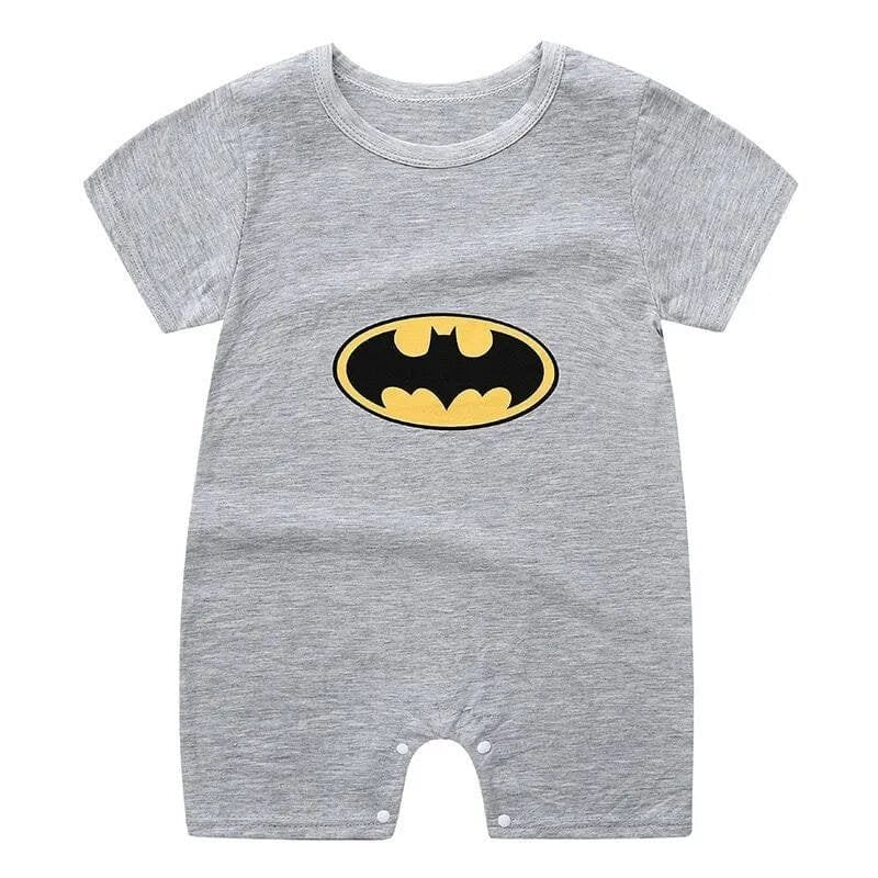 Gray baby romper with Batman logo 