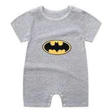 Gray baby romper with Batman logo 