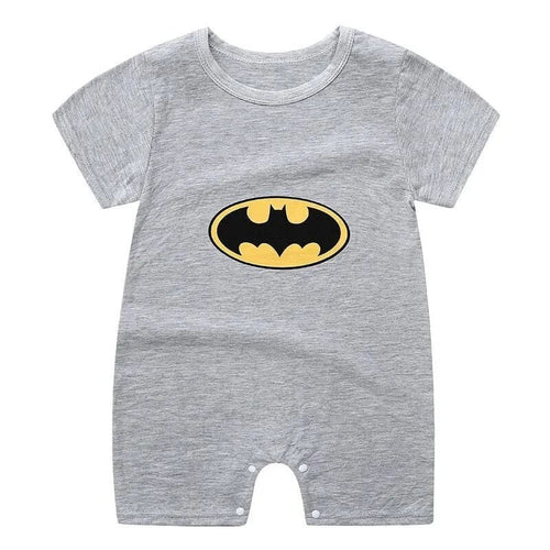 Gray baby romper with Batman logo 