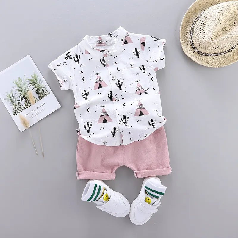 Baby outfit with shirt, shorts, and socks 