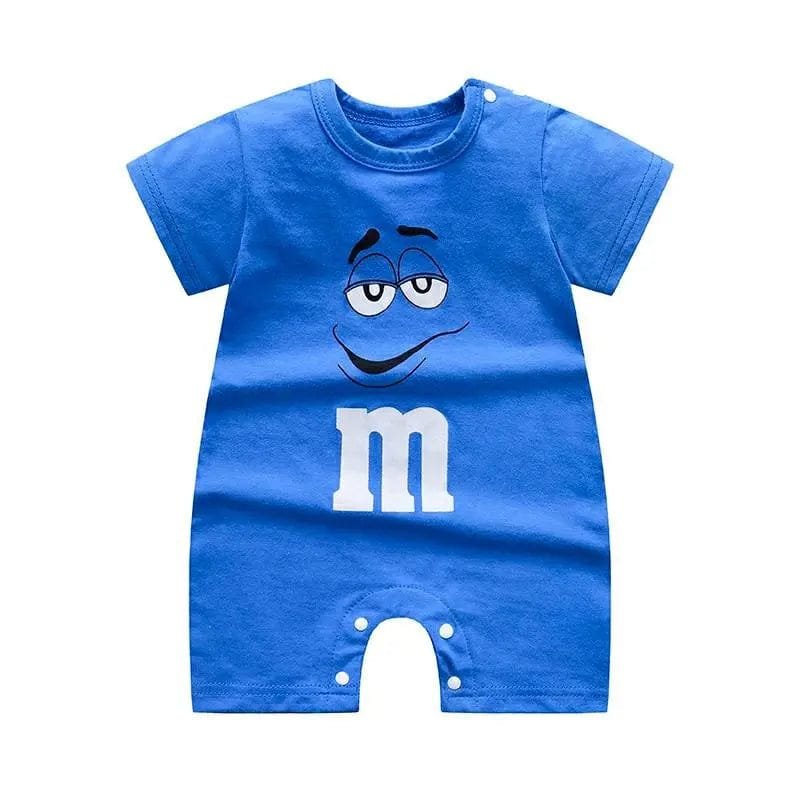 Blue baby romper with M&M character design