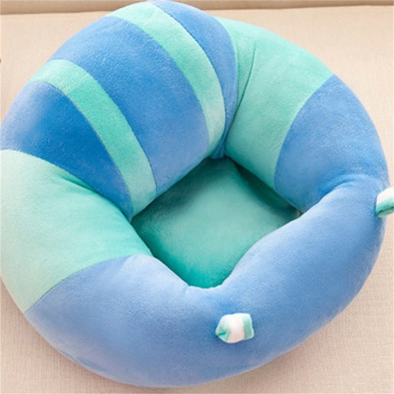 Blue and green striped baby support sofa seat for comfortable infant sitting during daily play sessions.