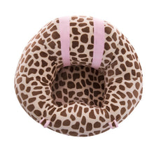 Leopard print cushion detail on the baby support seat for a soft, padded surround during sitting practice.