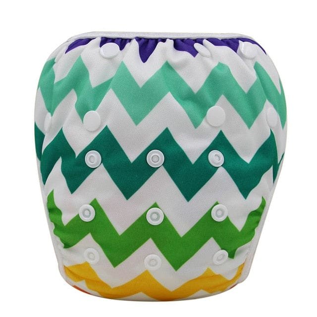 Chevron print baby swim diaper, a unisex adjustable swim nappy for infants and toddlers at the pool or beach.