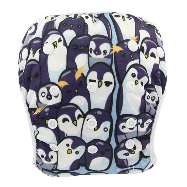 Penguin pattern baby swim diaper, adjustable waterproof swimwear for babies starting swim classes and water play.