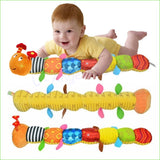 Child playing with a colorful caterpillar toy.
