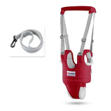 Red baby bouncer with gray strap