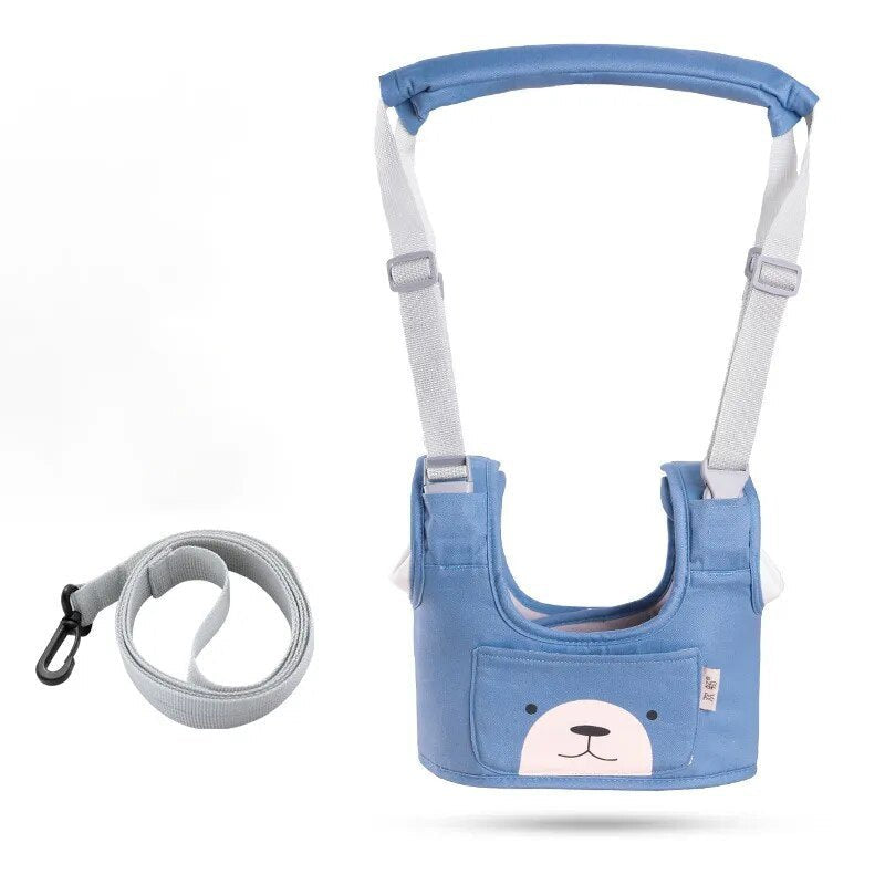 Blue baby walking harness with bear design 