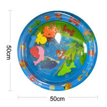 Children's inflatable pool with cartoon fish design and dimensions indicated.