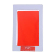 Red imprint card close-up from the newborn memory kit for recording first hand and foot keepsakes.