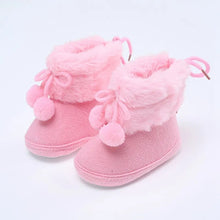Baywell furry winter snow boots baby girl shown in gift box packaging for newborn gifting.