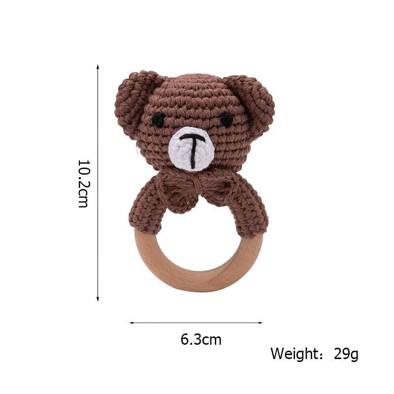 Bear face Crochet Wooden Teether rattle variant for calming teething babies and cosy nursery playtime.