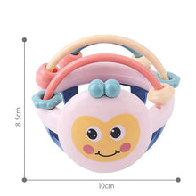 Pastel white bee rattle ball teether, front view with dimension lines