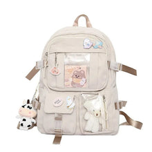 Beige girls high school backpack in a neutral tone, a daily book bag for teens at school and college.
