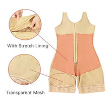 Beige and pink postpartum BBL bodysuit with stretch lining and mesh detailing for daily wear support.