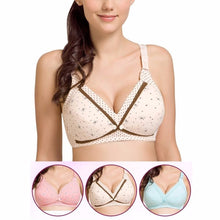 Beige polka dot maternity nursing bra shown with additional color options for shopping.
