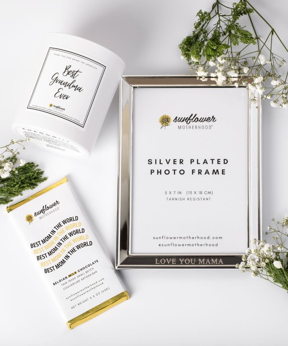 Silver-plated photo frame with packaging and decorative elements 