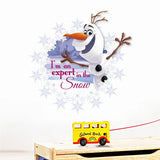 Toy school bus with character in the snow, featuring text 'I'm an expert in the snow'.