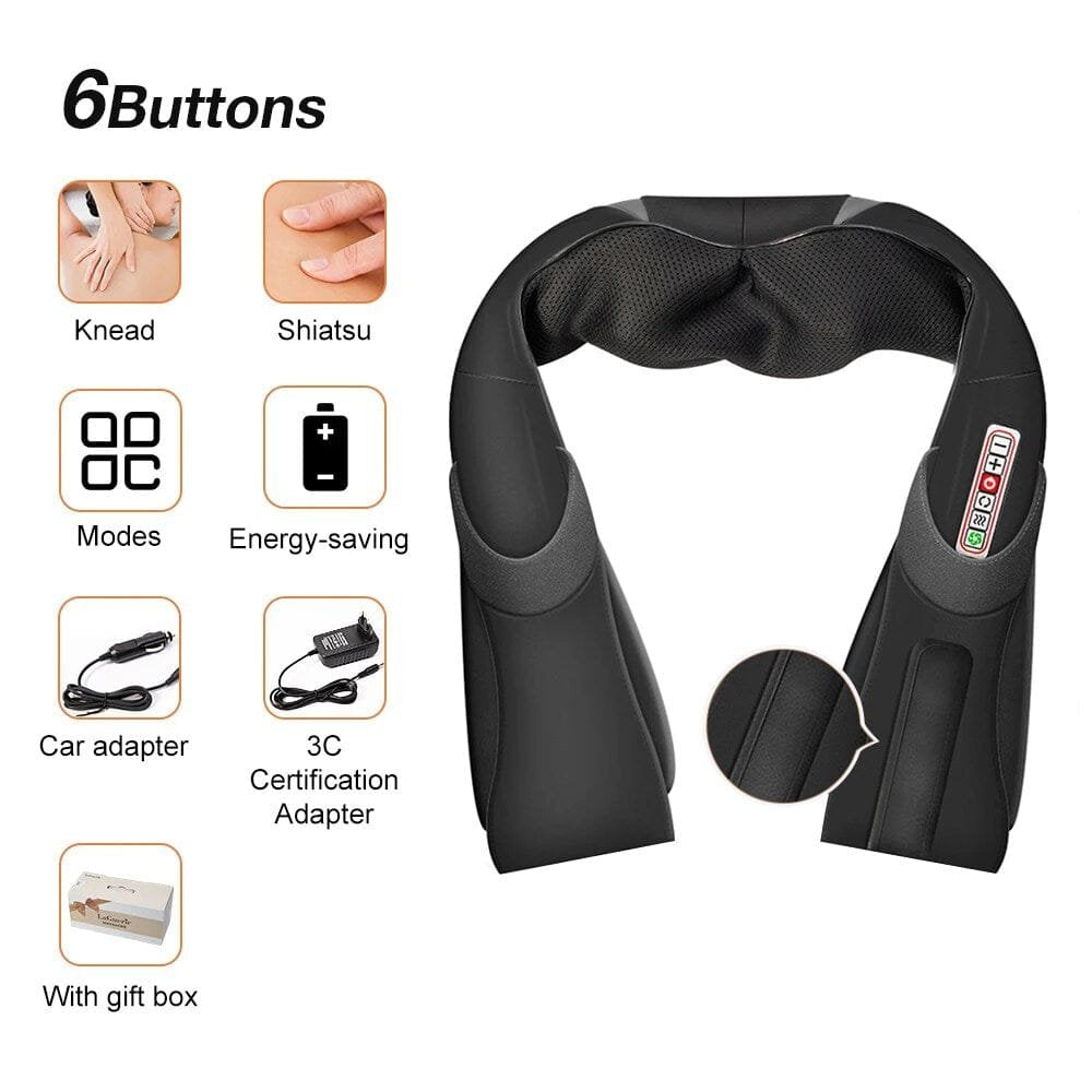 Black U-Shape Shiatsu Massager 4D massage device for neck and back relief during rest breaks and evening wind-down.