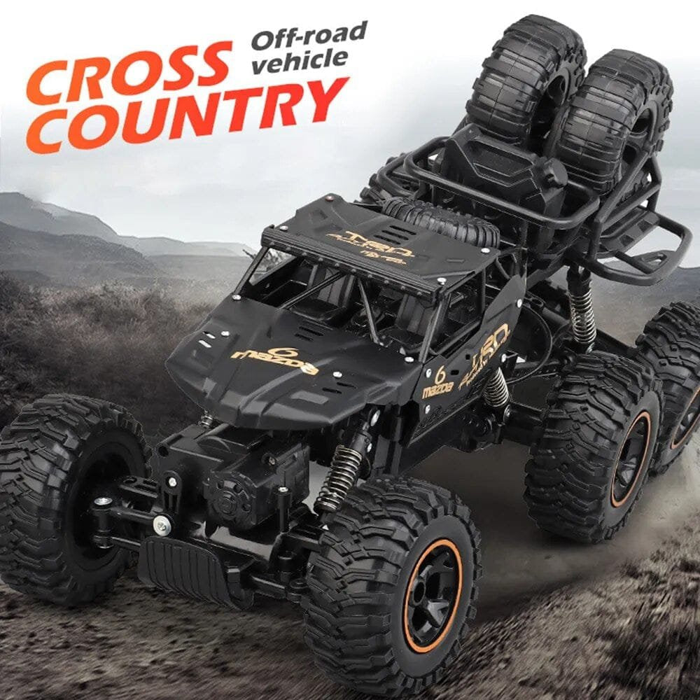 Black 6WD RC cross-country truck for outdoor terrain driving, park racing and adventure play.