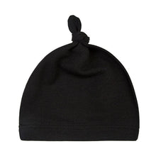 Black cotton knot baby hat second view as a newborn cap for unisex daily dressing and nap time.