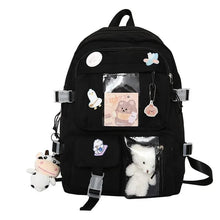 Black variant of the girls high school backpack, an everyday schoolbag for teens carrying books and laptops.
