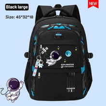 Large black orthopedic school backpack with space design, offering storage for textbooks and sports kit.