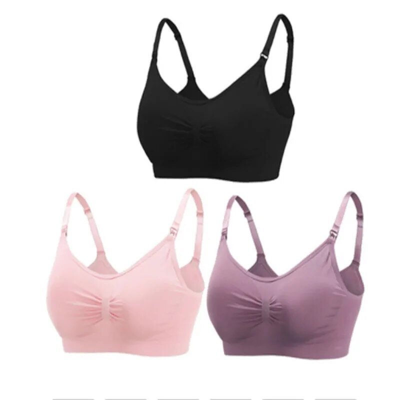 3pc Maternity Nursing Bra Set, Pink soft stretch design, for travel packing for hospital and postpartum recovery.