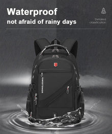 Waterproof 17 Inch Laptop Backpack in black for business commuting, university study days, and weekend travel.