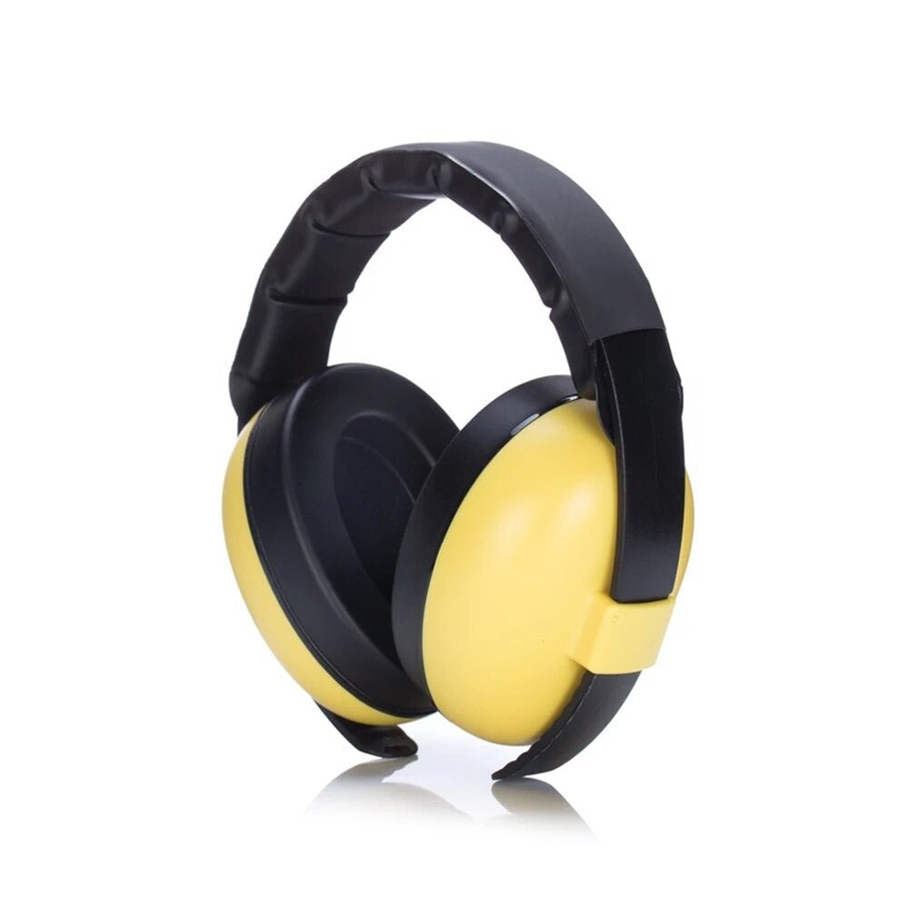 Black and yellow baby anti-noise earmuffs for events and travel outings.