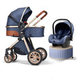 Blue 3-in-1 baby stroller and car seat travel system combo for newborn outings and stroller walks.