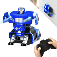 Blue 360 rotating anti gravity stunt RC car with remote control for indoor wall climbing play.