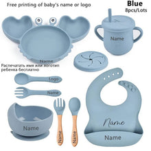 Blue crab baby dining bundle with suction bowl, cup, and cutlery for steady toddler mealtimes.