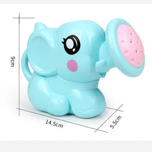 Blue elephant bath spray toy shown with size measurements for easy reference before buying.