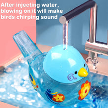 Water pouring from a tap into the head of the blue bird whistle