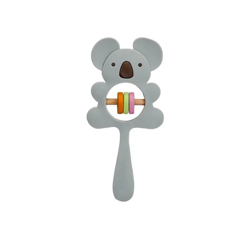 Blue Koala Silicone Teether Handbell Rattle for teething relief, gentle rattling sounds, and nursery play.