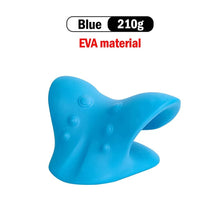 Blue neck relaxer cervical stretcher overview for posture support and easing stiffness after long screen time.