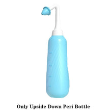Blue peri bottle with white cap for postpartum perineal washing and hygienic storage between uses.